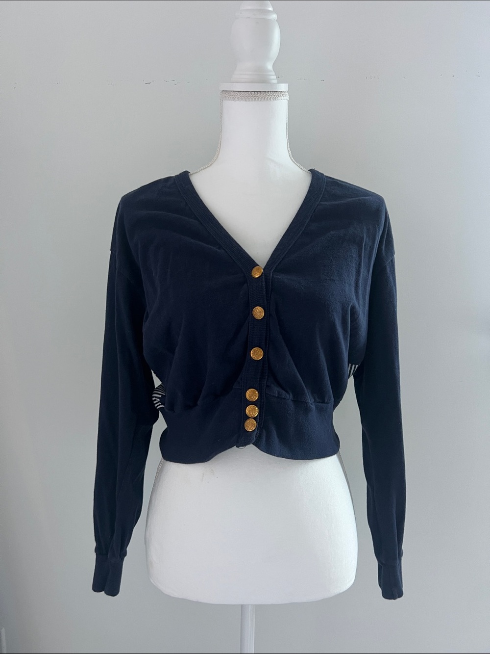 Women's Navy V-Neck Button Cardigan